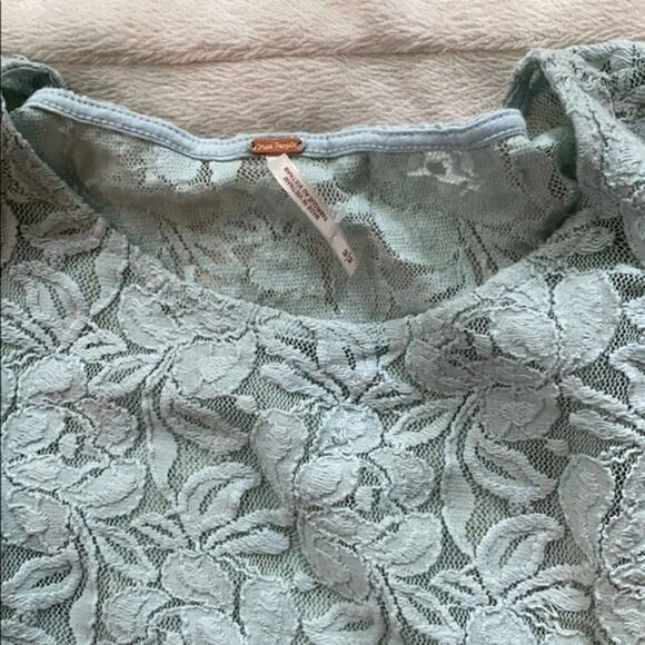 Free People Sheer Mint Green Floral Lace Mini Dress | Sz M - Picture 3 of 6